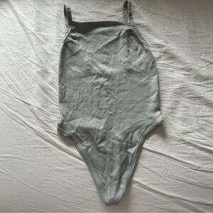 Light blue ribbed high neck bodysuit